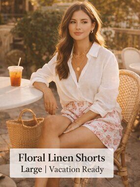 Joie Pink Floral Linen Blend Shorts Size Large Elastic Waist Boho Summer Resort